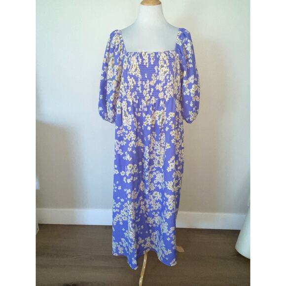 Nobody's Child Midi Dress Daisy Kylie Blue Floral Puff Sleeves Plus Size 20 - Picture 1 of 6